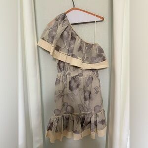 Rebecca Taylor Ella Fil Coupe One Shoulder Dress - Cream and Gray